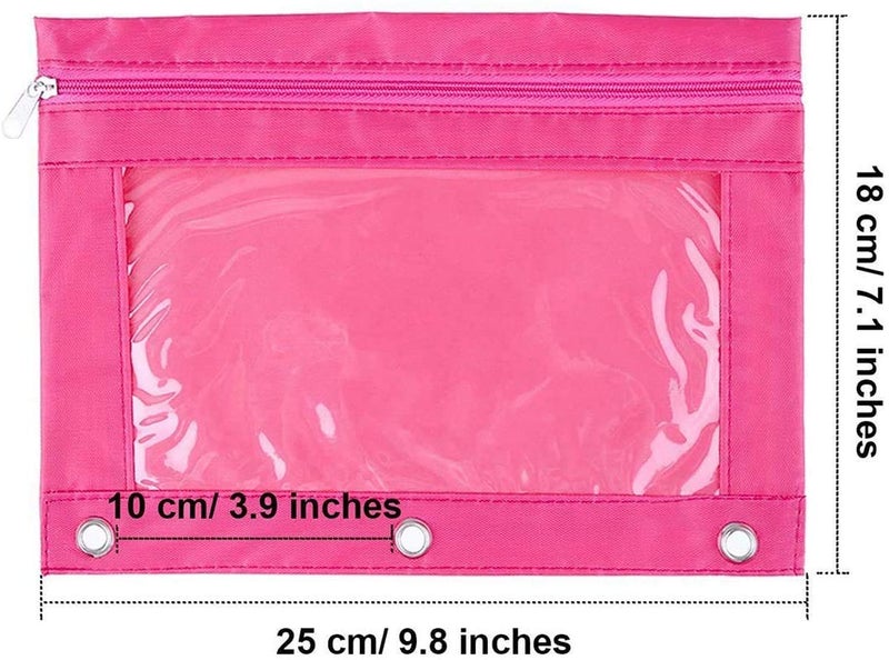 SdeFe Zippered Pen Pencil Binder Pouch 3 Rings with Clear Window for School Classroom Organizers 8 Pcs (Rose red) - Image 2